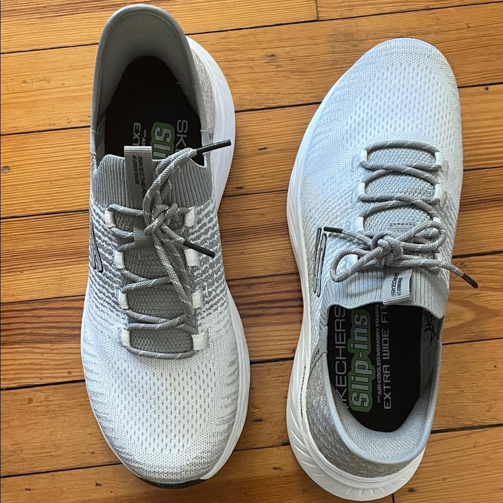 Skechers Men's White and Gray Slip-Ins Sneakers size 10.5 extra wide fit